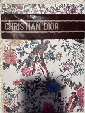 Dior Floral Spine Notebook with Gold Logo and Burgundy Ribbon